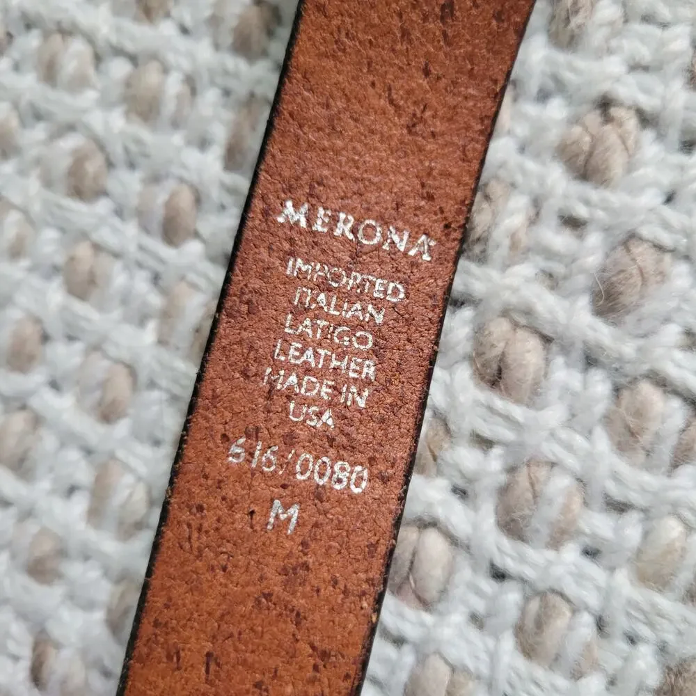 Merona Brown Belt Womens Medium Genuine Italian Leather Silver Buckle Boho